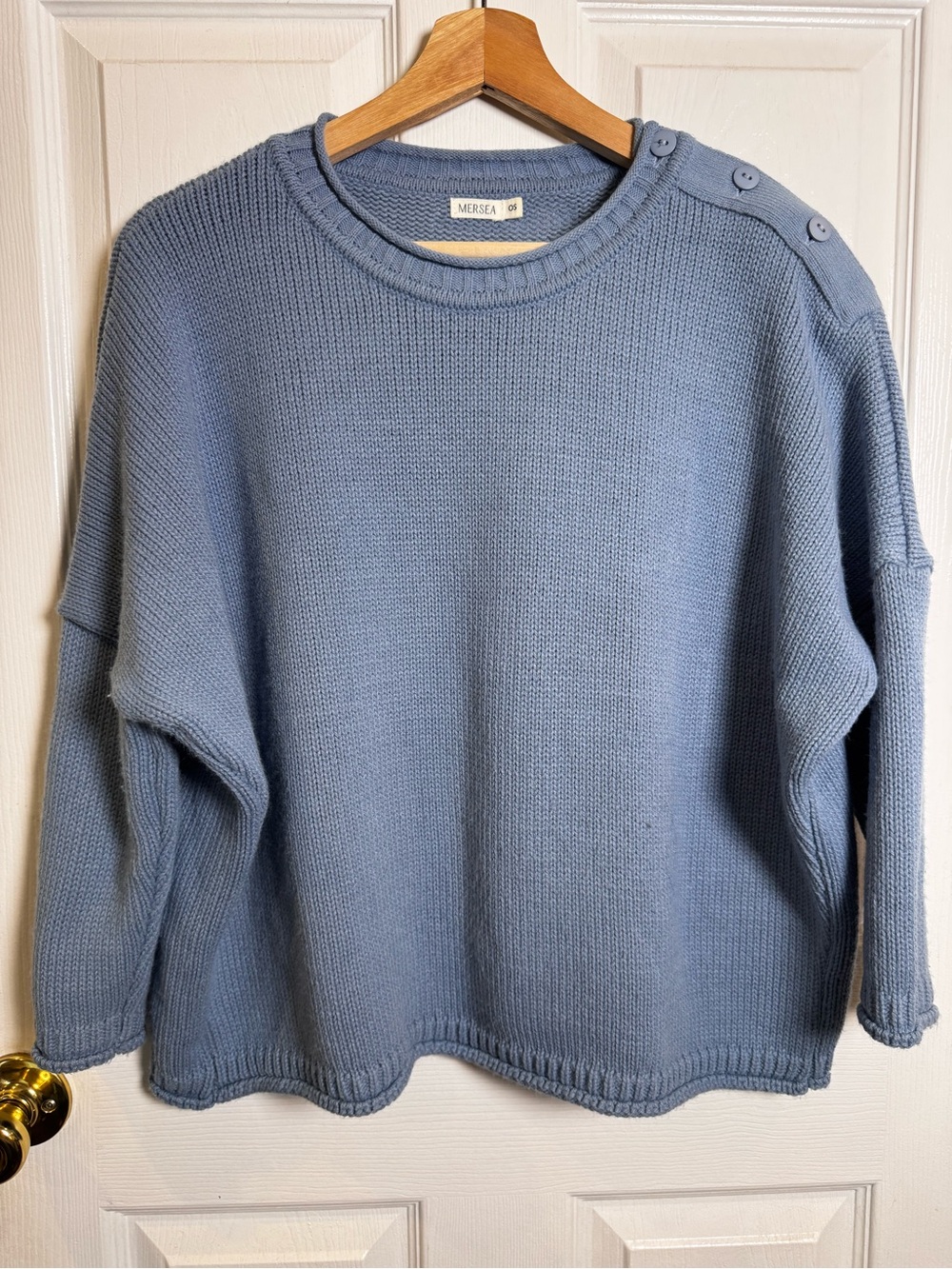 MERSEA Blue Oversized Button Shoulder Sweater Coastal Fisherman Quiet Luxury OS